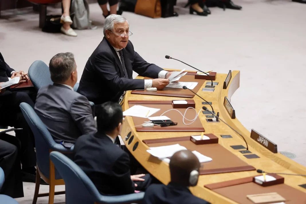 Il ministro degli Affari Esteri Antonio Tajani all'Onu. (Fotografia tratta dall'articolo di OnuItalia)